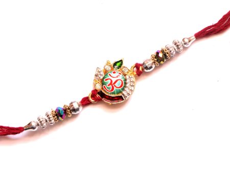 Om Rakhi with Silver Beads and Stones For Cheap