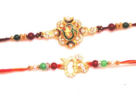 Combo rakhi pack of studded Om and Ek Onkar in Pearl Cheap