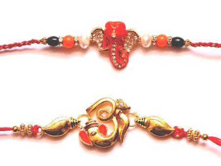 Combo rakhi pack of orange Ganesha and golden Om Sale