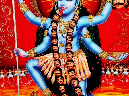 Poster Of Kali In Light Blue Along With Shiva With Gold Detailing Online Hot Sale