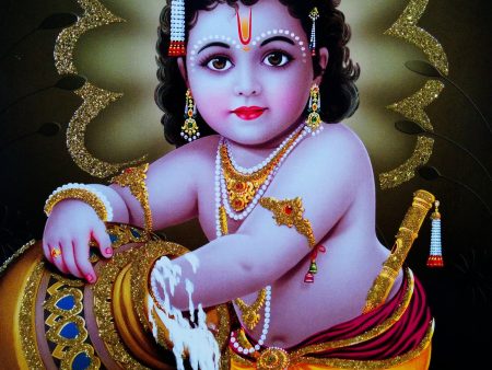 Poster of Baby Krishna in Golden Yellow with Gold detailing Sale