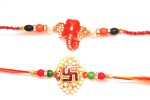 Combo rakhi pack of Ganesha in Orange and Swastik in Pearl Sale