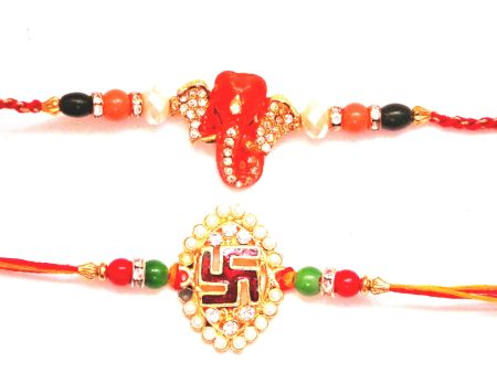 Combo rakhi pack of Ganesha in Orange and Swastik in Pearl Sale