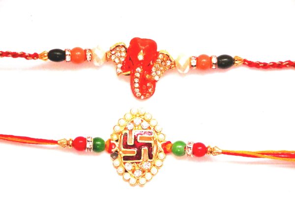 Combo rakhi pack of Ganesha in Orange and Swastik in Pearl Sale