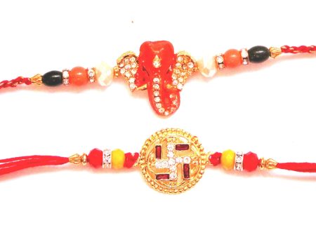 Combo rakhi pack of Studded Ganesha and Swastik with gold dial Discount