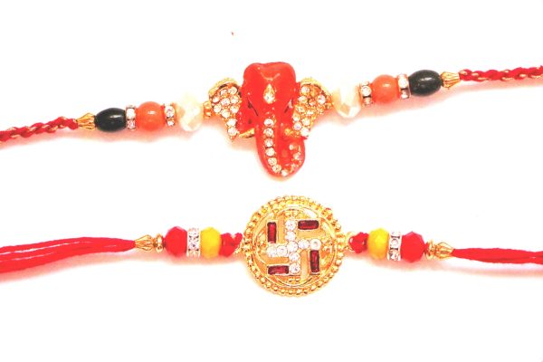 Combo rakhi pack of Studded Ganesha and Swastik with gold dial Discount