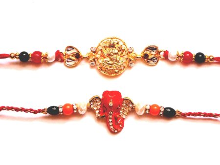 Combo rakhi pack of Laxmi in Gold and Studded Ganesha Online Sale