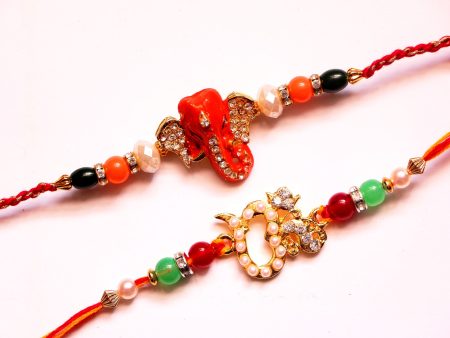 Combo rakhi pack of orange Ganesha and pearl Om Discount