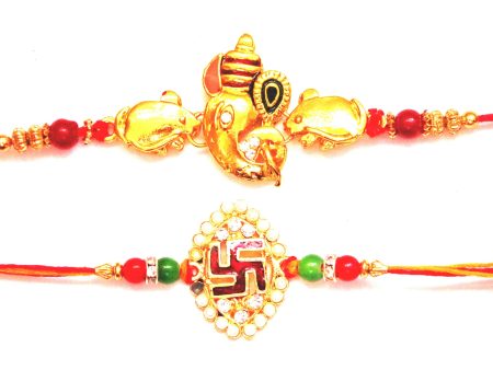 Combo rakhi pack of Ganesha with mouse and Swastik in pearl Online Hot Sale