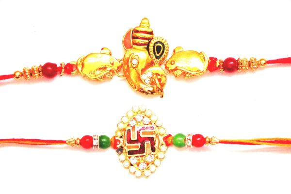 Combo rakhi pack of Ganesha with mouse and Swastik in pearl Online Hot Sale