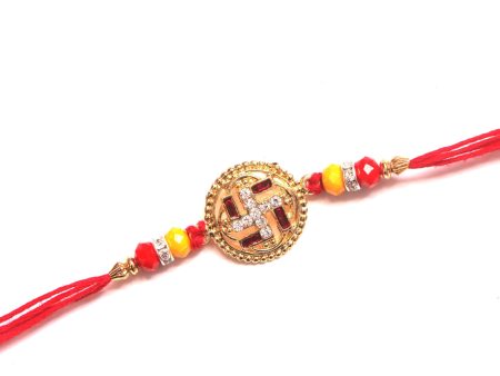 Swastik rakhi in red and white on Sale