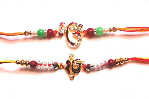 Combo rakhi pack of Ek Onkars in red and white Online now