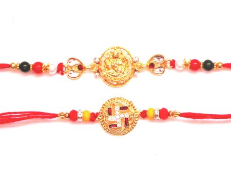 Combo rakhi pack of Laxmi in Gold and Swastik in red and white with gold dial Online Hot Sale