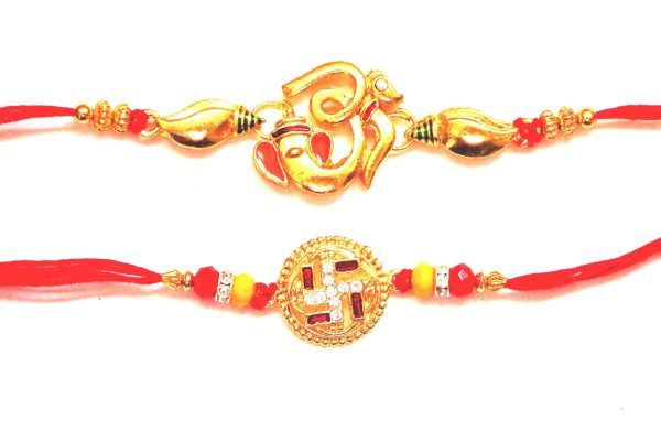 Combo rakhi pack of Ganesha in gold and Swastik with Gold dial Discount