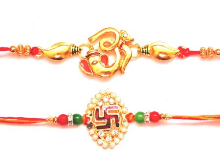 Combo rakhi pack of Ganesha with shankh and Swastik in pearl Online now