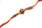 Red Swastik Rakhi with gold beads Online Sale