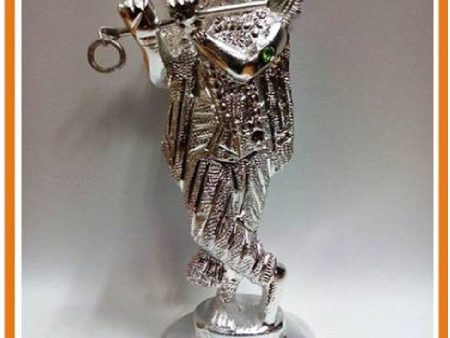 Shining White Metal Krishna idol playing Bansuri Online