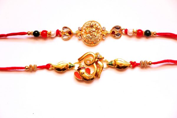 Combo rakhi pack of Laxmi in Gold and Om in Gold For Cheap