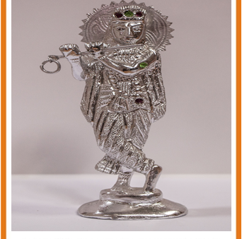 Zevotion Krishna Playing Flute Silver Plated Idol For Discount