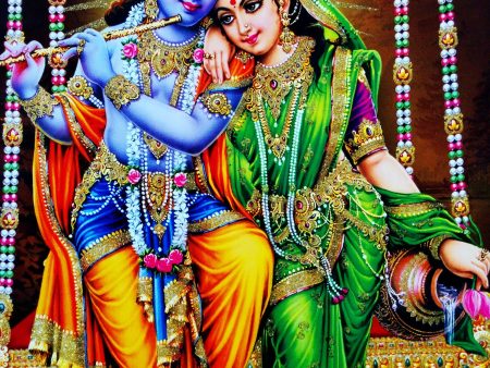 Poster Of Radha Krishna In Blue And Green Along With Radha With Gold Detailing Fashion