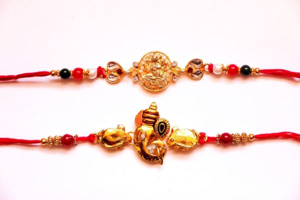 Combo rakhi pack of Laxmi in Gold and Ganesha with Mouse For Discount