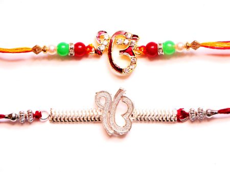 Combo rakhi pack of Ek Onkars in red and white crystal For Cheap