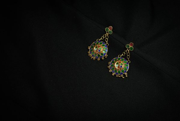 Traditional Jewellery - Japi Earring with Multicoloured Meenakari on Sale