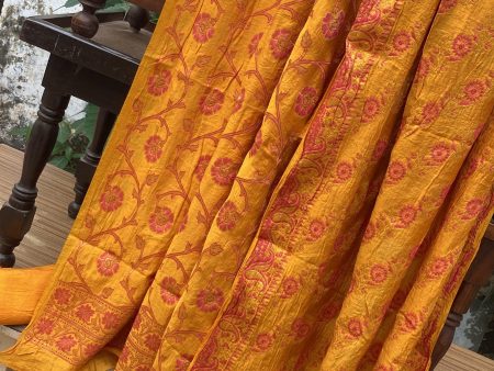 Yellow Handloom Pure Chiffon Banarasi 3 pcs ladies suit For Sale