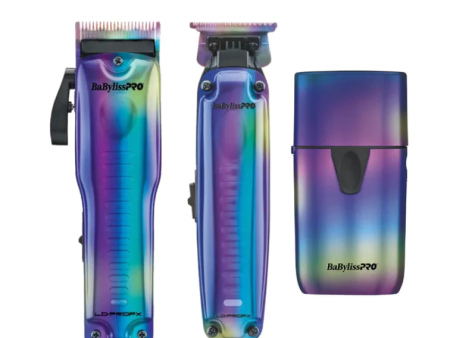 BABYLISSPRO 3pcs LO-PROFX LIMITED EDITION IRIDESCENT HIGH-PERFORMANCE CORDLESS LOW-PROFILE COMBO by PBCS- CLIPPER #FX825RB ,TRIMMER #FX726RB, UV SHAVER SINGLE #FXLFS1RB Sale