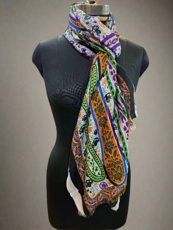 White and Green Multicolor Pure Pashmina Scarf Discount