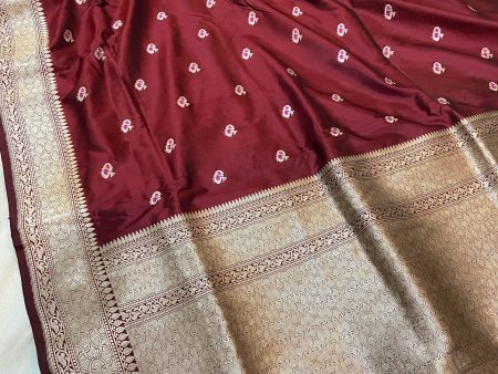 Wine Pure Banarasi Katan Silk Handloom Saree- Kadhwa Figures Online Sale