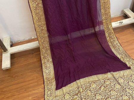 Wine Pure Banarasi Khaddi Chiffon Georgette Handloom  Saree Online