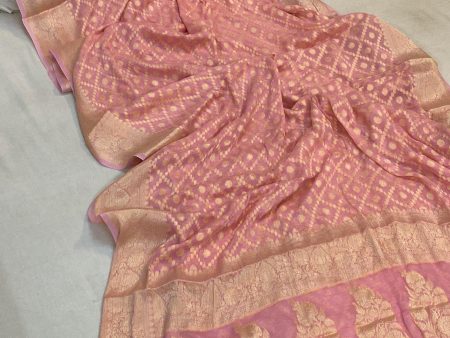 Baby Pink Pure Khaddi Georgette Banarasi Sari Online Sale