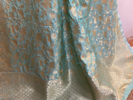 Blue Handloom Katan Silk Banarasi Dupatta Online Sale