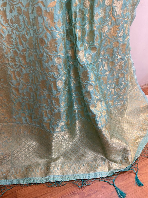 Blue Handloom Katan Silk Banarasi Dupatta Online Sale