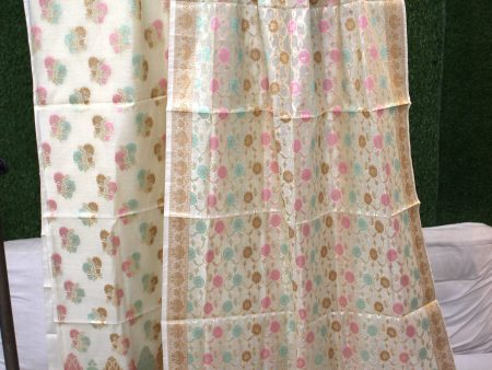 White Tilfi Weave 3-Piece Pure Cotton Handloom Banarasi Suit Set Supply