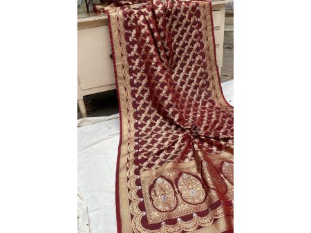 Wine Handwoven Banarasi Katan Silk Sari Online