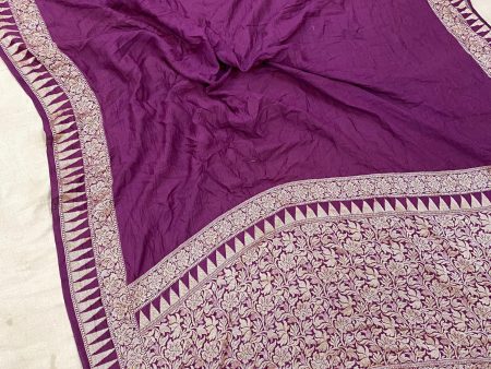 Wine Pure Banarasi Khaddi Moonga Silk Handloom  Saree Online