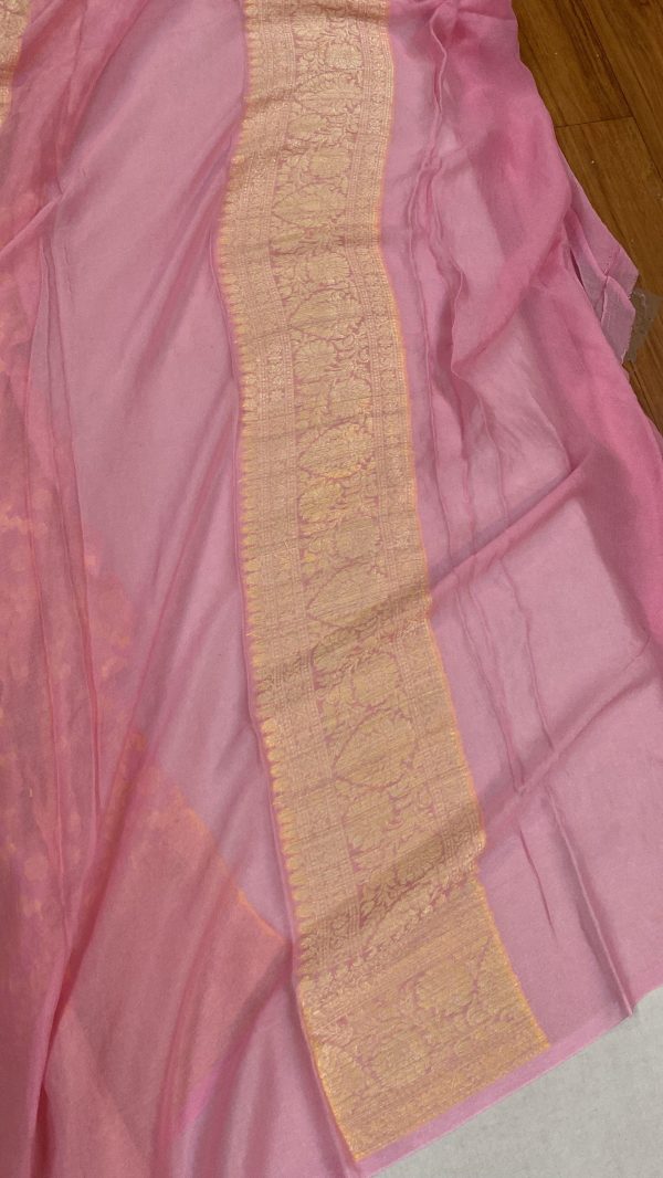 Baby Pink Pure Khaddi Georgette Banarasi Sari Online Sale