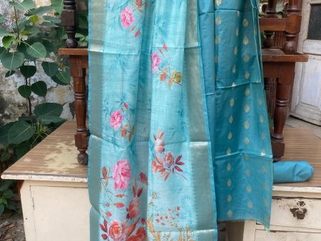 Blue Handloom Pure Cotton Banarasi 3 pcs ladies suit Online