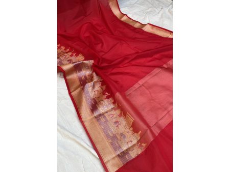 Benares Ghats Red Pure Cotton Silk Banarasi Sari Hot on Sale