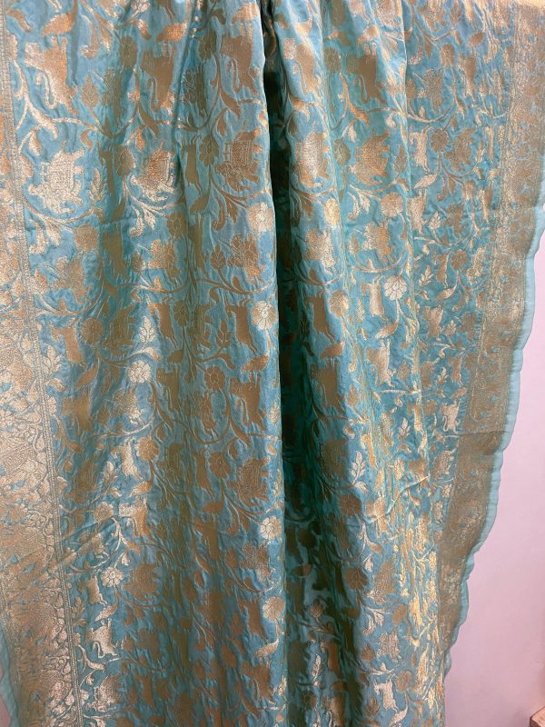 Blue Handloom Katan Silk Banarasi Dupatta Online Sale