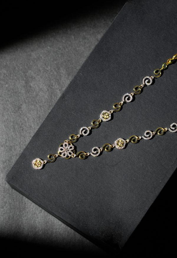 Floral Diamond and Golden plated Necklace Online now