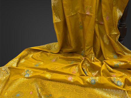 Yellow Pure Soft Silk Designer Banarasi Saree with Tilfi Butis Cheap