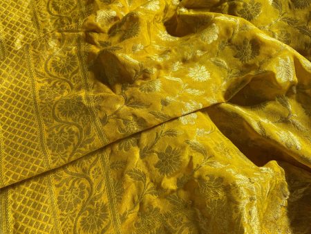 Yellow Pure Banarasi Khaddi Georgette Handloom Dupatta Online Hot Sale