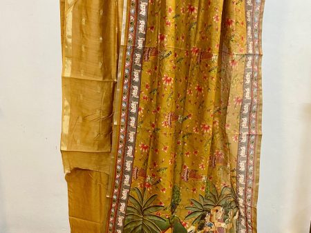 Yellow Banarasi Pure cotton handloom 3 pcs suit set Online Sale