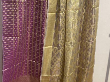 Wine Banarasi cotton handloom 3 pcs suit set with Tissue Dupatta Online Hot Sale