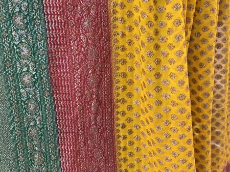 Yellow & Green  Pure Banarasi Khaddi Georgette Handloom Saree Online