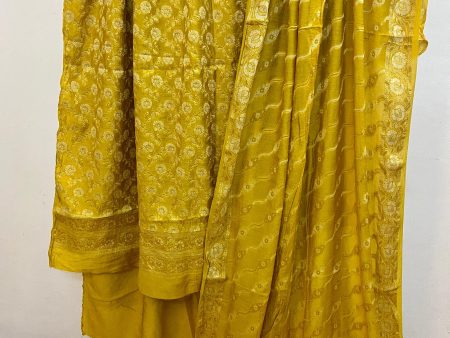 Yellow Banarasi cotton silk handloom 3 pcs suit set Hot on Sale