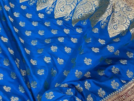 Blue Handloom Pure Satin Silk Banarasi Saree Supply